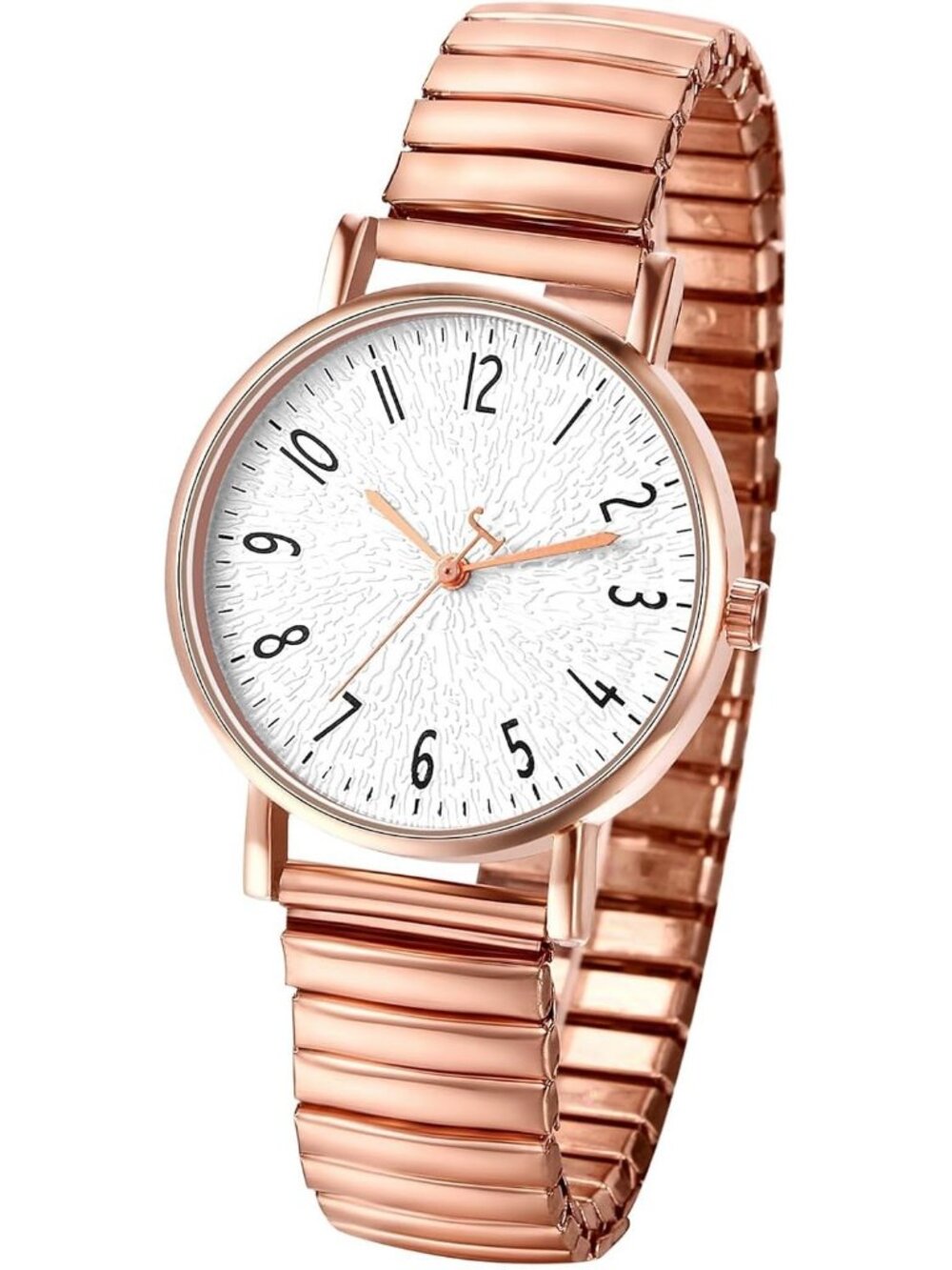 Women's Rose Gold Analog Elastic Strap Arabic Numerals Waterproof Wrist Watch